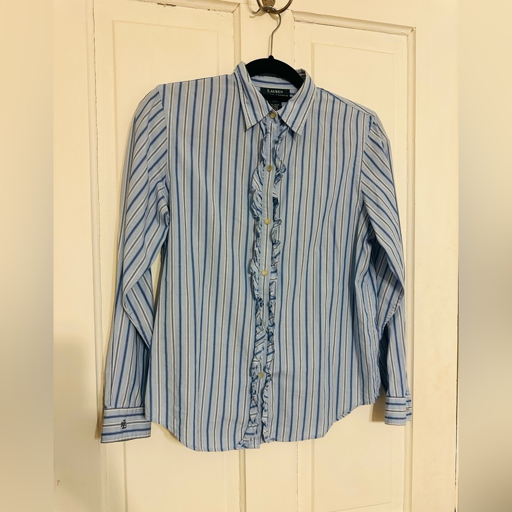 Ralph Lauren Light Blue Striped Ruffled